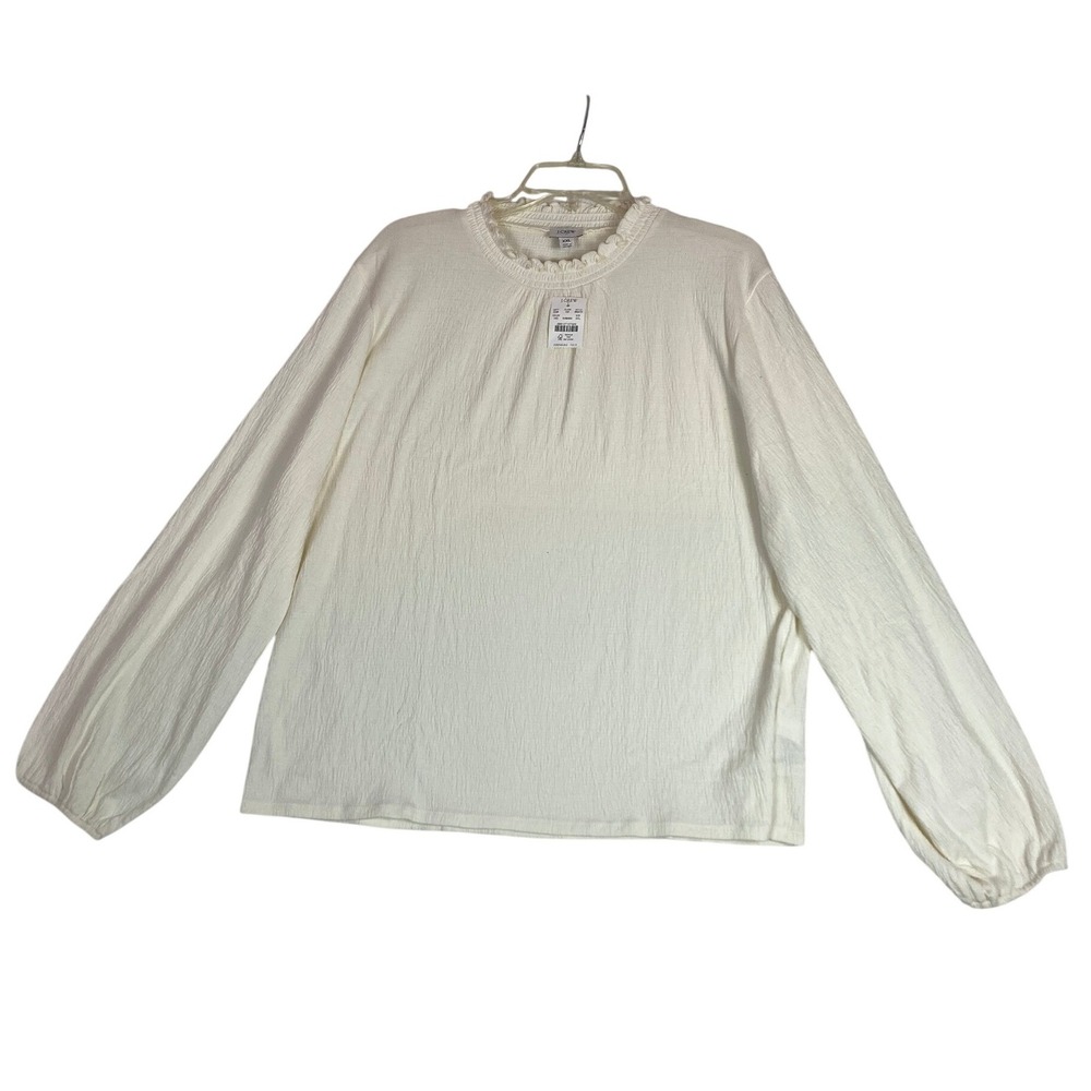 J. Crew Textured Mock Neck Long Sleeve Blouse Cream XXL Peasant